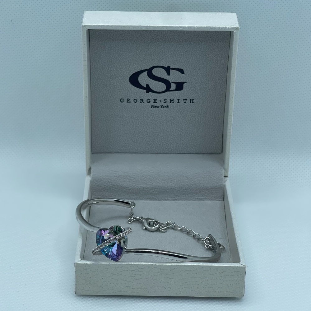 Purple Heart Bracelet for Women Adjustable Silver Bangle Bracelet